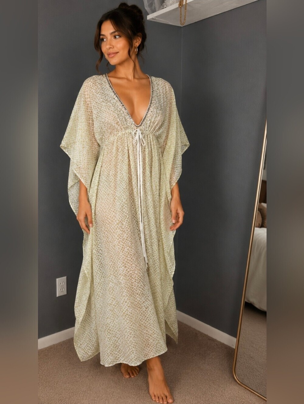 Florabella White Tunic with Yellow Accents and Silver Metallic Detail